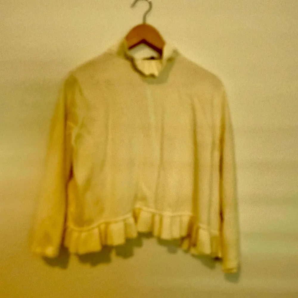 Jones New York Cardigan Women 1X White Ruffle Trim Open Front Shrug